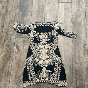 Elegant Black and Beige Patterned Dress